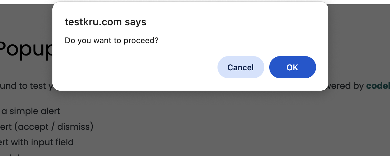 confirmation popup